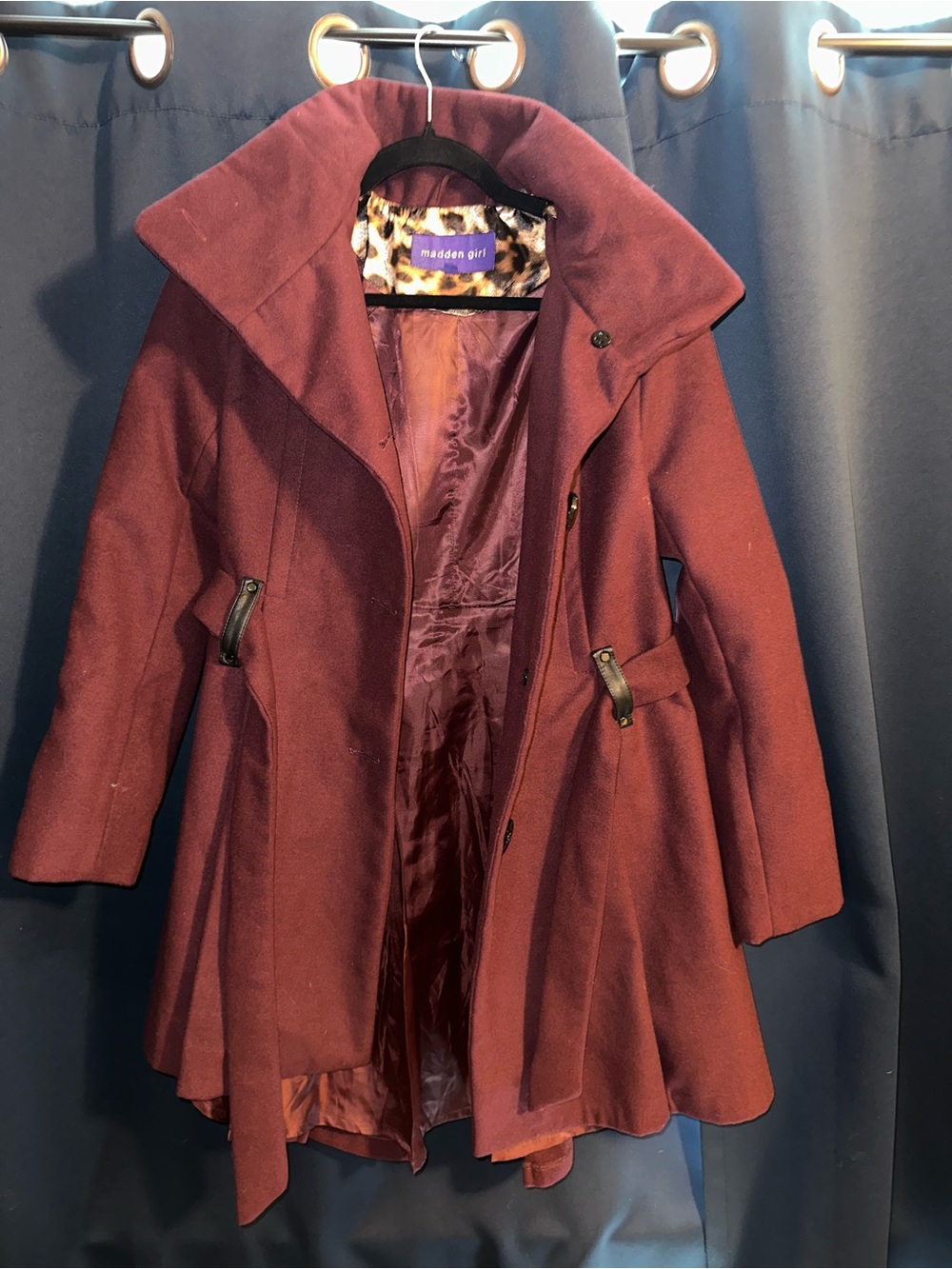 Madden Girl Burgundy Flared Wool-Blend Trench Coat